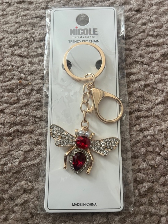 Nicole Accessories - Nicole Gold Bee Keychain with Red and Clear Crystals